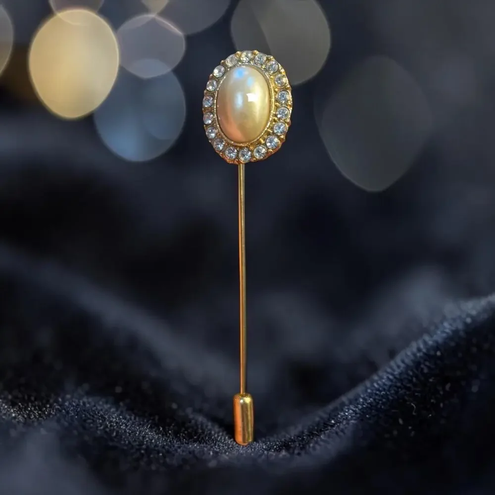 Pearl Rhinestone Stick Pin Old Money Bridal Handmade Vintage Earring